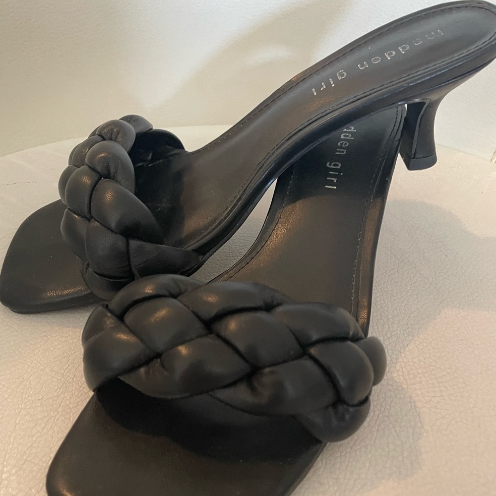 Madden Girl Black Braided Strap Mule Heels